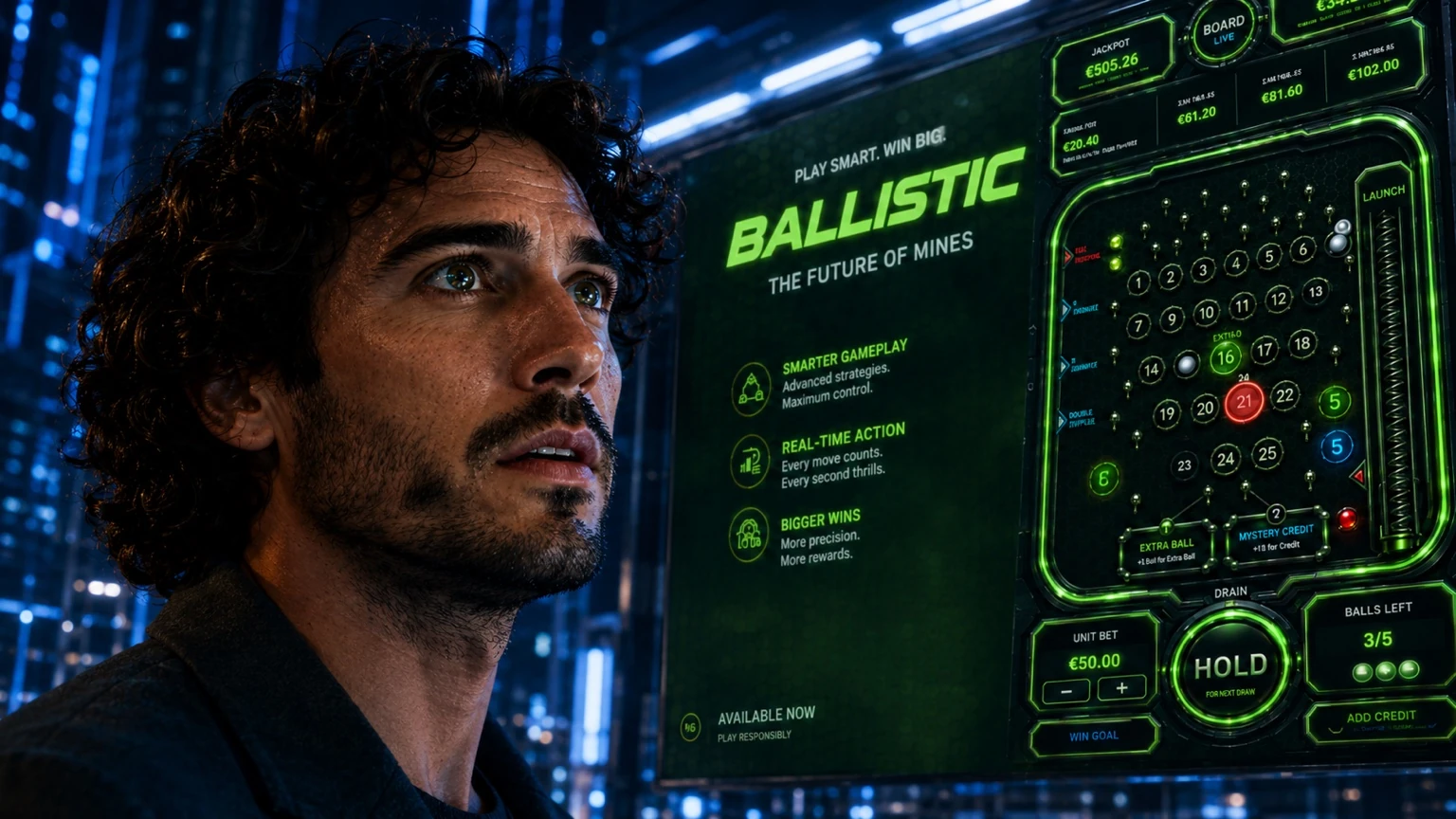 Player facing the BALLISTIC digital game interface