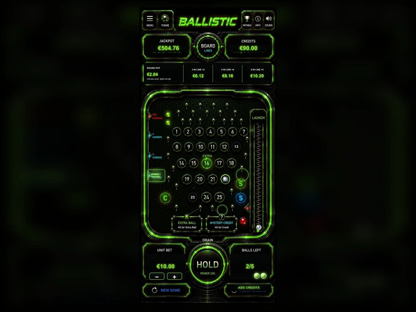 BALLISTIC green theme — real digital game interface