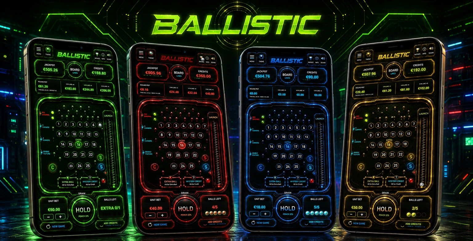 Four BALLISTIC visual themes inspired by 80s arcade DNA
